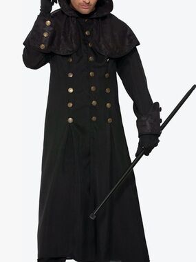 Men’s costume warlock one size L/XL Black Double-Breasted Long Coat
